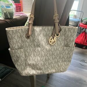 Michael Kors Cream and Brown Logo Tote